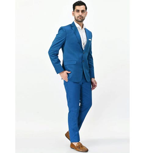 Men Blue Solid Two Piece Suits